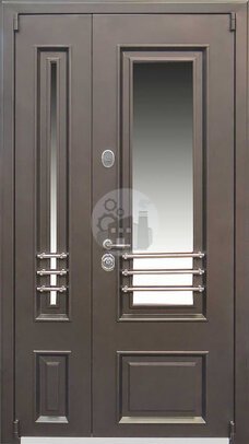 наружная двустворчатая дверь со стеклом, отделка мдф-ДВ-1089